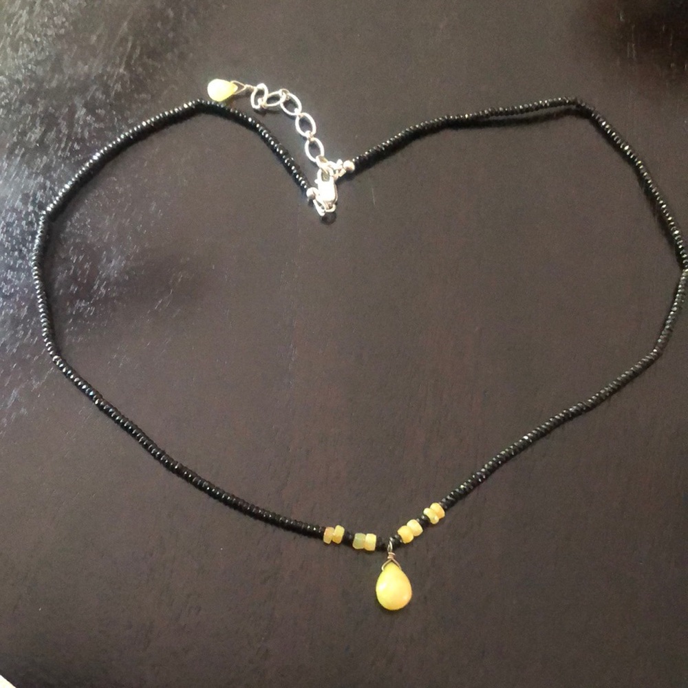 S.S black spinal and Ethiopian opal necklace